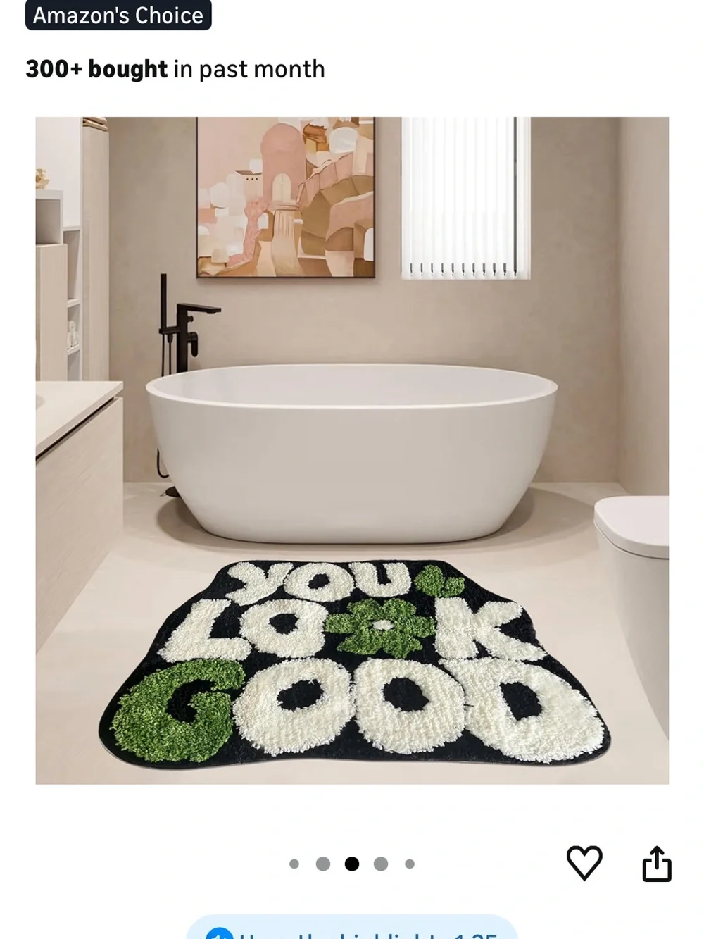 Black Fuzzy Rug with Cream Letters and Green Floral Accents